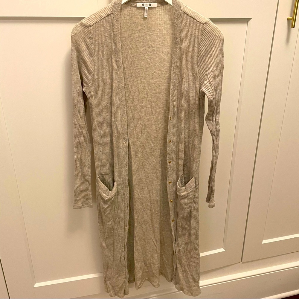 Three Dots Duster Cardigan in Tan / Beige